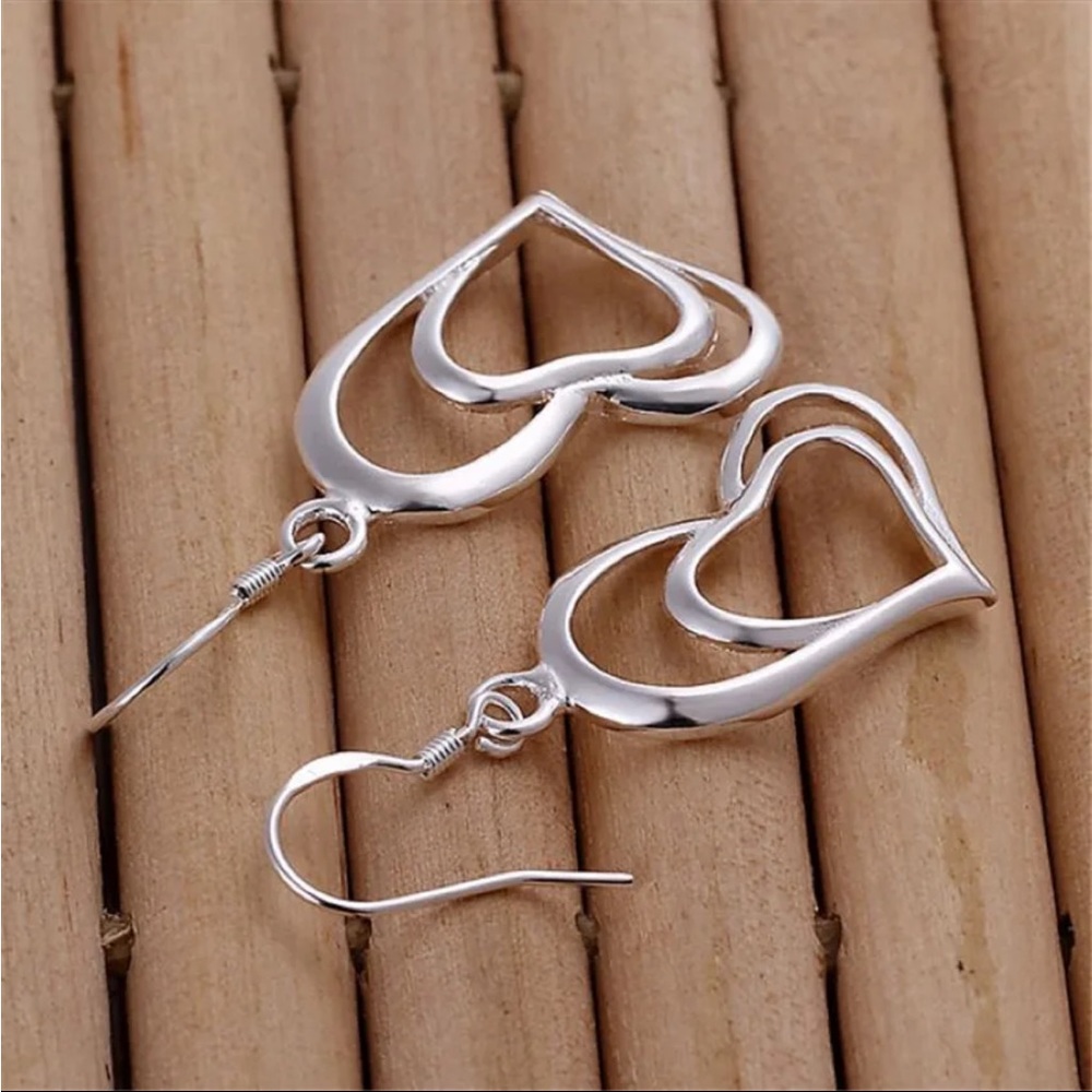 Sterling Silver Double Heart Earrings - Picture 2 of 2